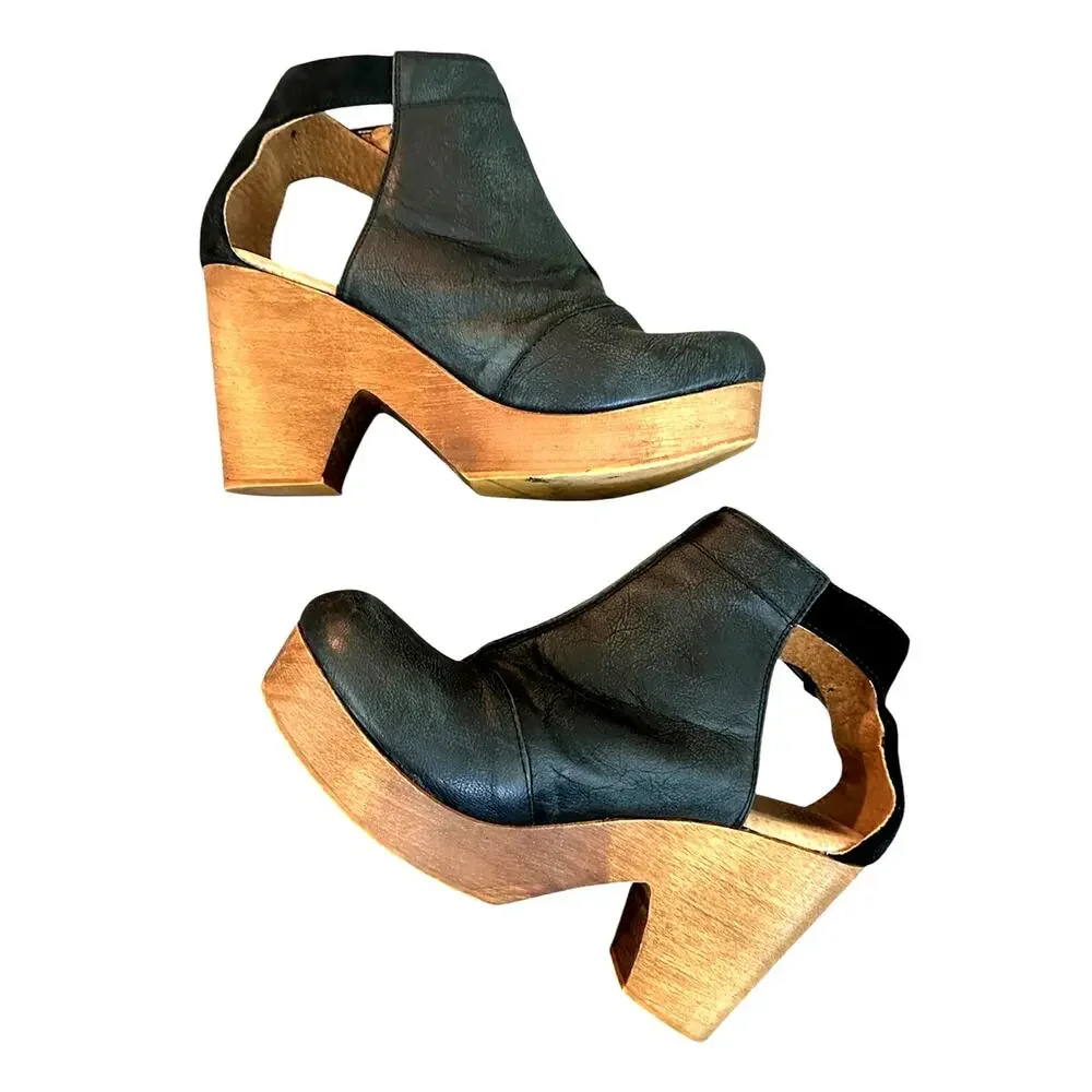 Free People Amber Orchard suede leather wooden boho clog sandals size 38/US 7.5